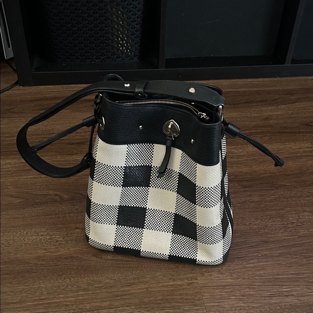 Kate Spade Black and White Checkered Women's Bucket Bag